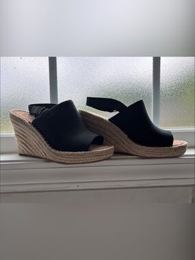 Toms Black Open-Toe Espadrille Wedge Sandals